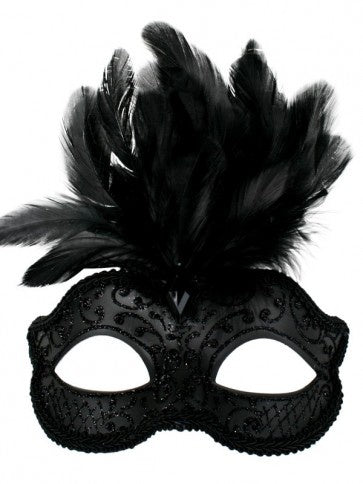 Daniella Black Eye Mask with Feathers