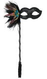 Simona Black Eye Mask with Feathers on Stick