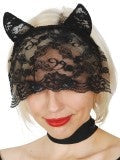 Cat Ears with Lace Veil Black Headband