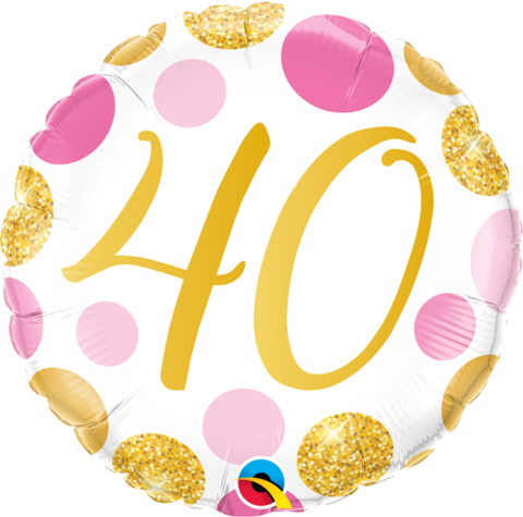 40th Pink & Gold Dots 18 Inch Round Foil Balloon