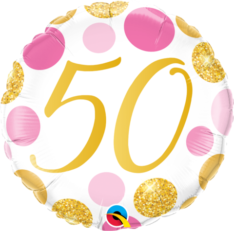 50th Pink & Gold Dots 18 Inch Round Foil Balloon