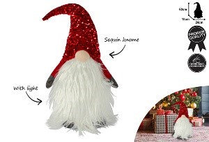 Red Sequin Light Up Gnome