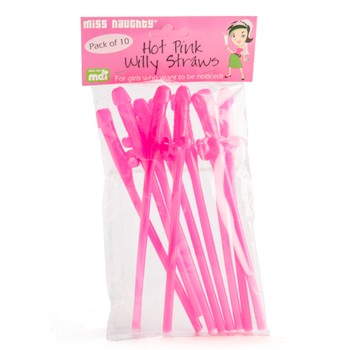 Hot Pink Willy Straws (Pack of 10)
