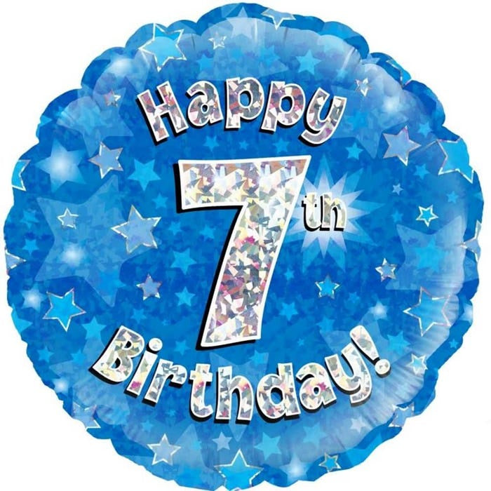 18inch Happy 7th Birthday Blue Holographic Foil Balloon