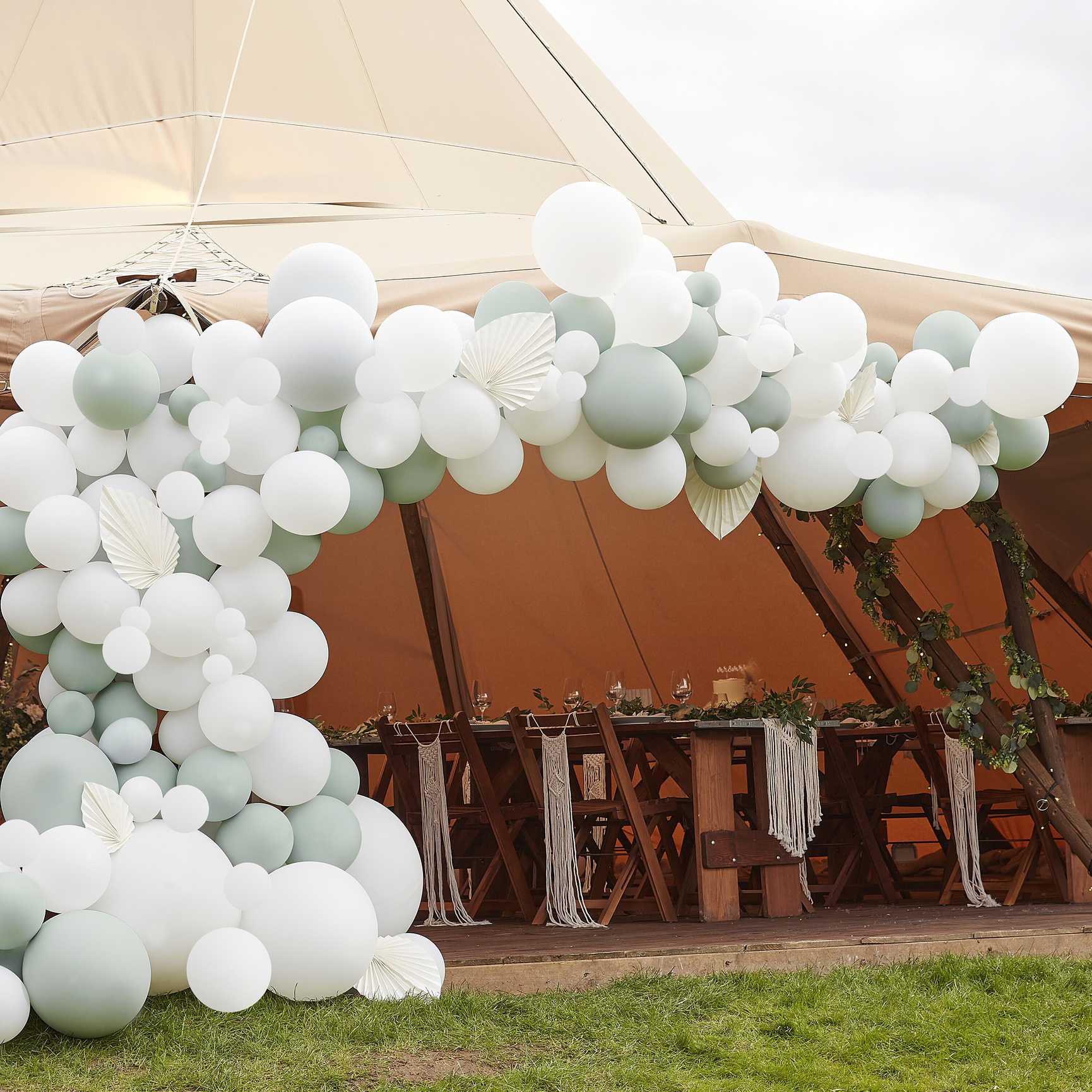 Ginger Ray Luxe Sage & White Balloon Garland Kit with White Fans