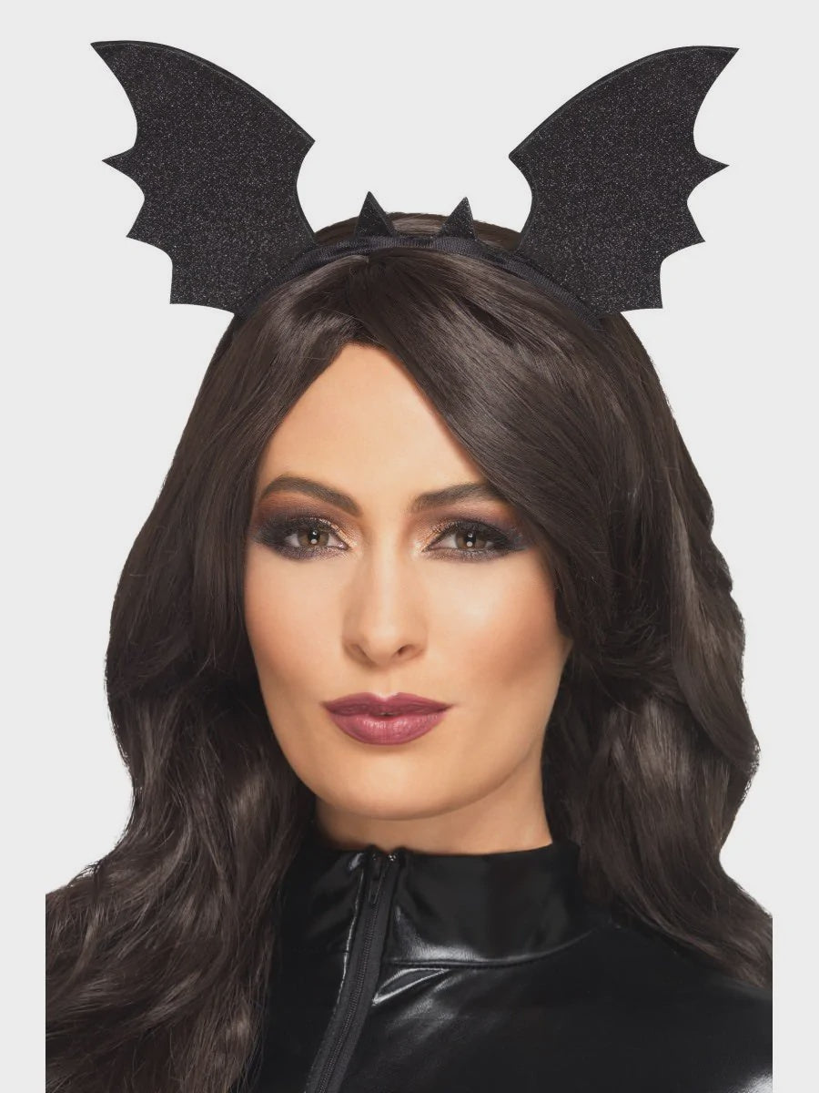 Bat Wing Black Glitter Costume Headband