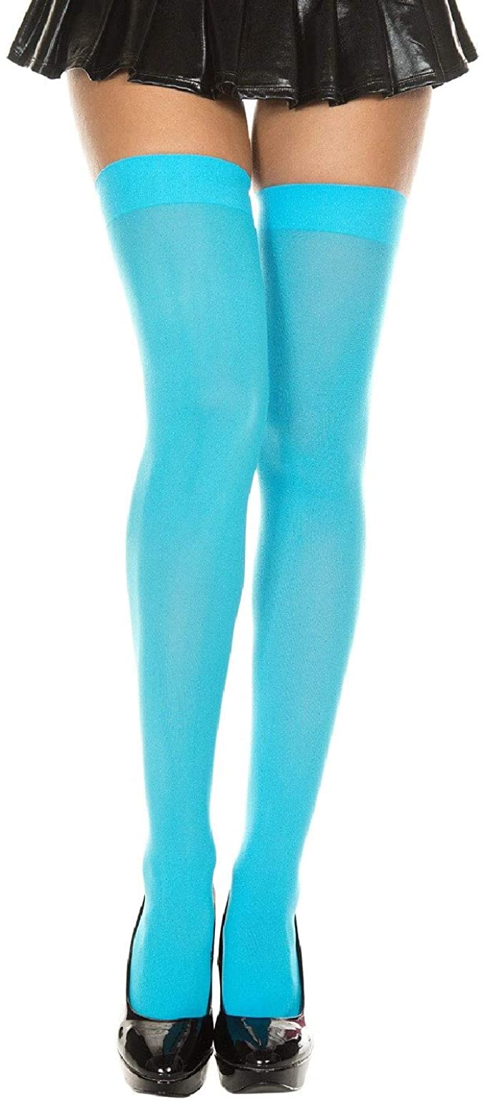 Blue Opaque Nylon Thigh Highs