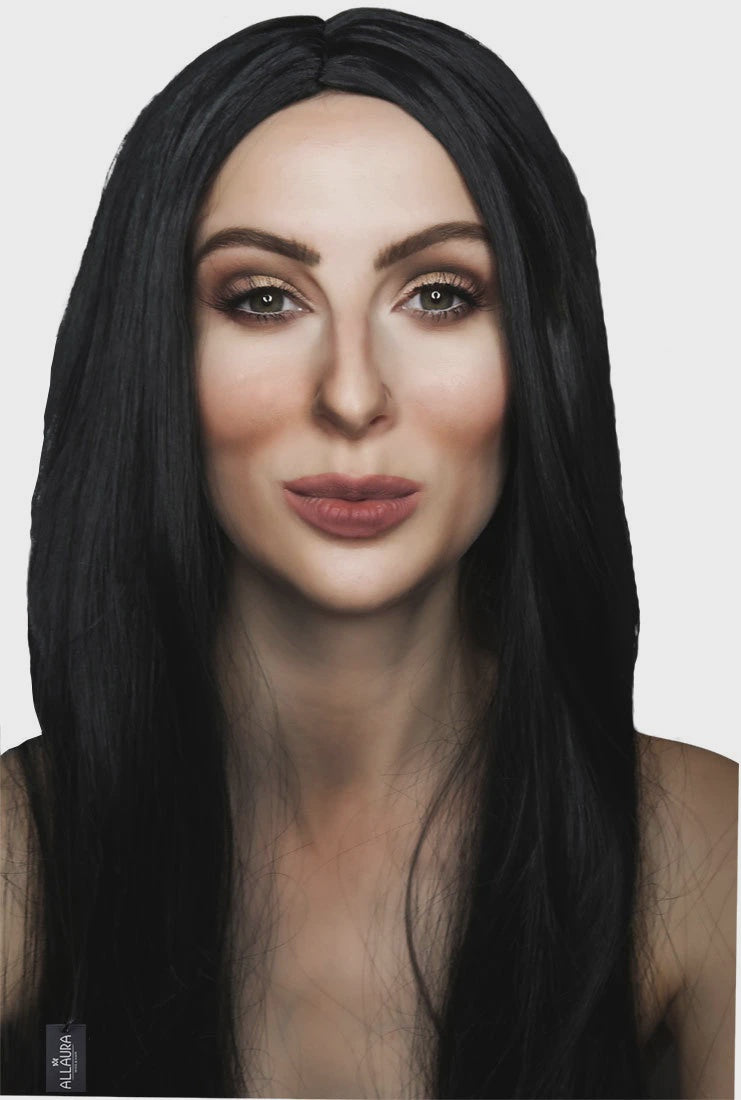70s Cher Long Black Costume Wig