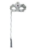 Crystal Lace Silver Eye Mask on Stick