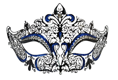 Black & Blue Metal Eye Mask with Clear Jewels