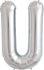 Silver Letter U Supershape Foil Balloon