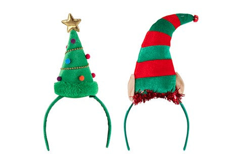 Plush Elf Hat with Tinsel Fur & Christmas Tree Headbands