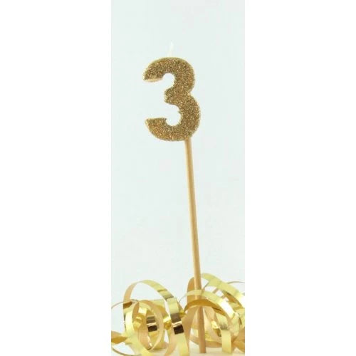 Gold Number 3 Candle On Stick