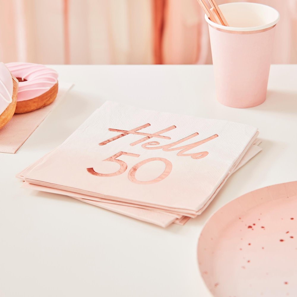 Ginger Ray 'Hello 50' Rose Gold Ombre Party Napkins (Pack of 16)