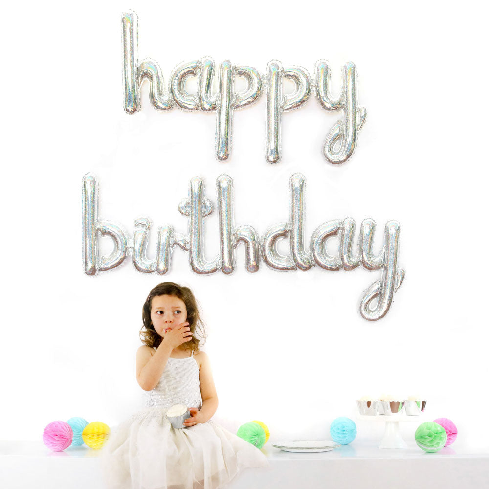 Illume Holographic Silver Happy Birthday Balloon