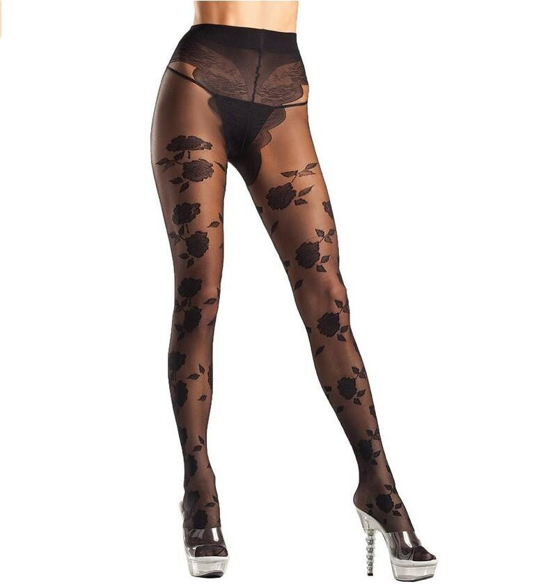 Sheer Spandex Flower Jacquard French Cut Pantyhose