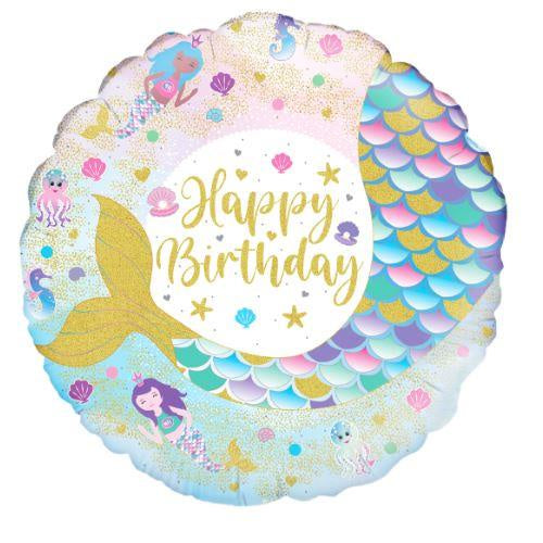 Shimmering Mermaid Happy Birthday Holographic Foil Balloon