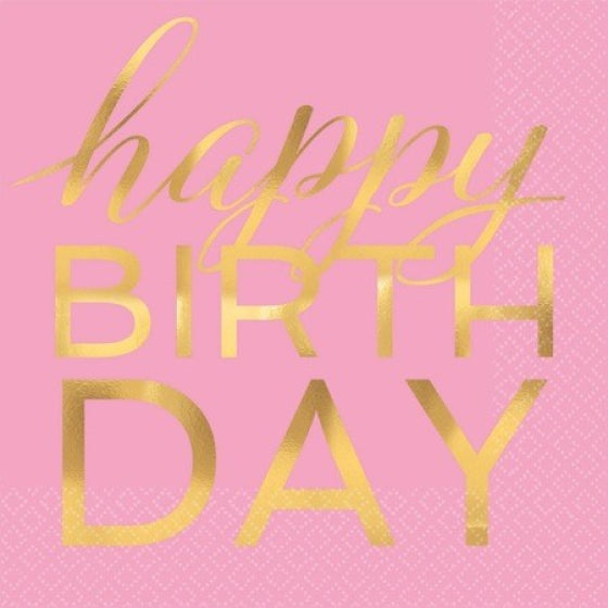 Light Pink & Gold Happy Birthday Lunch Napkins