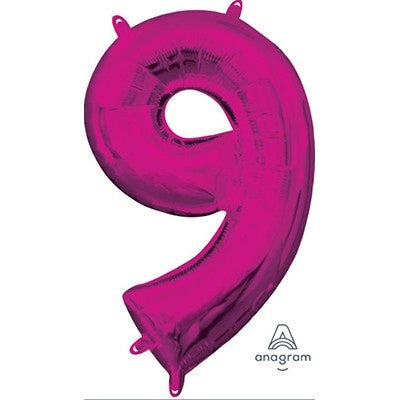 Number 9 Hot Pink Supershape Foil Balloon