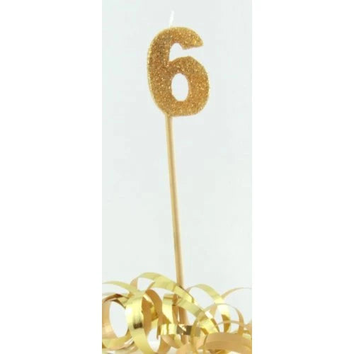 Gold Number 6 Candle On Stick