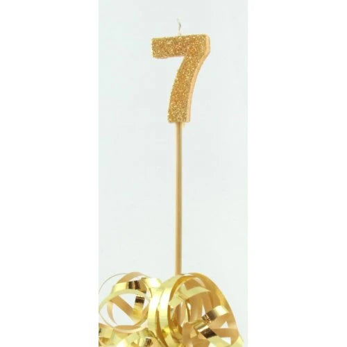 Gold Number 7 Candle On Stick