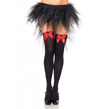 Opaque Thigh Highs with Red Satin Bow Accent