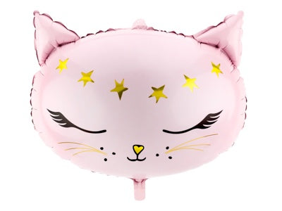 Foil Balloon Pink Cat with Stars