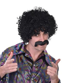 Disco Black Afro Wig & Mo Set