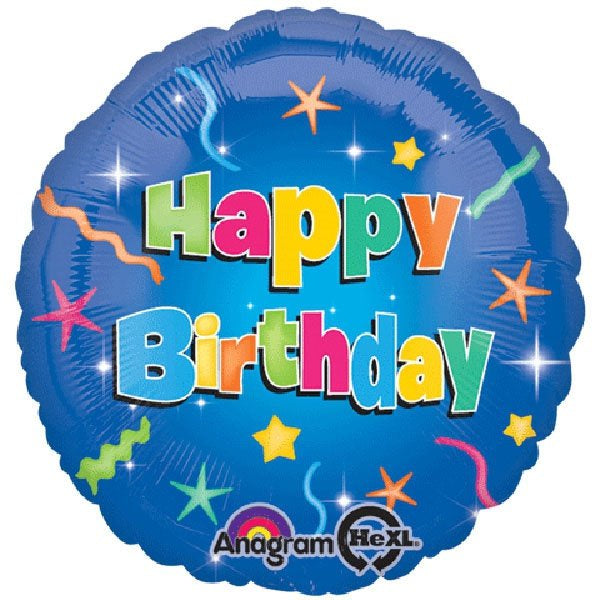 Blue Happy Birthday with Stars Foil Balloon 45cm