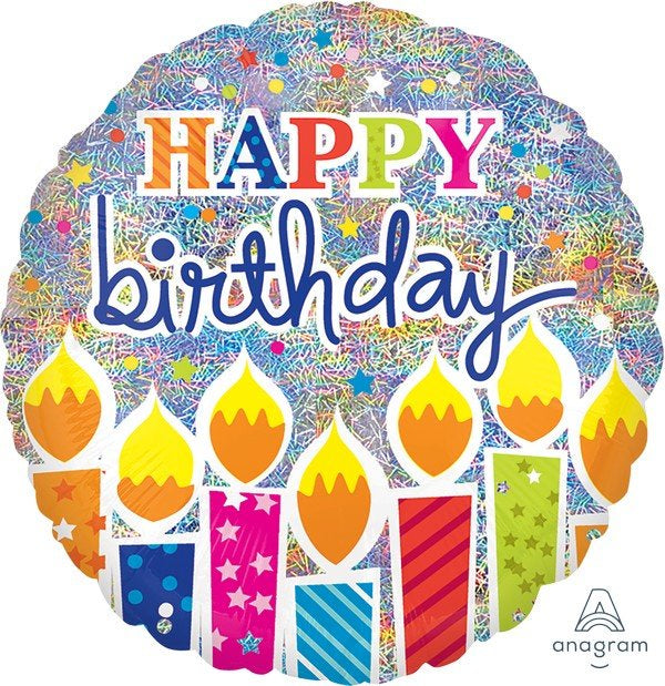 Holographic Shimmer Happy Birthday Candles Foil Balloon 45cm