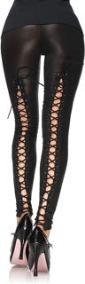 Wet Look Black Leggings with Lace Up Back - Medium