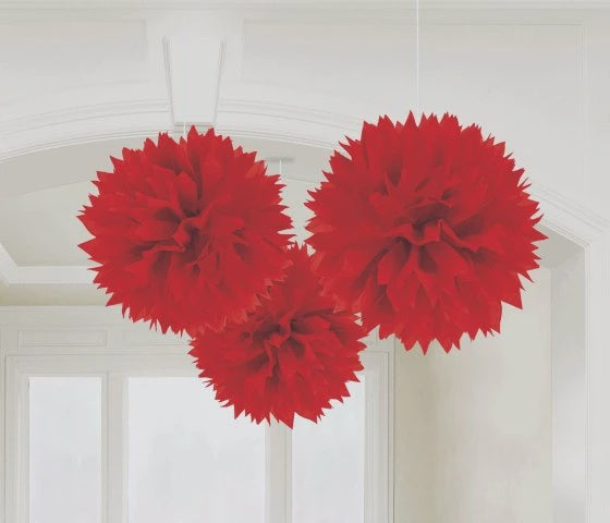 Red Fluffy Decorations 3Pk