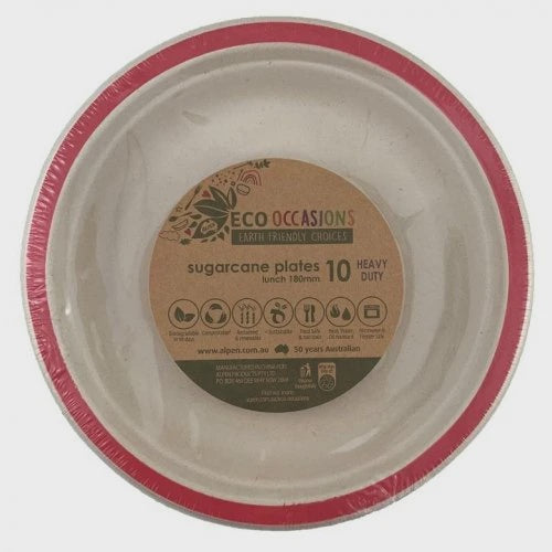 Red Sugarcane Plates 10 Pk 180mm