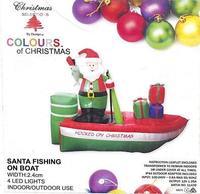 Christmas Santa Fishing on Boat Inflatable Decoration