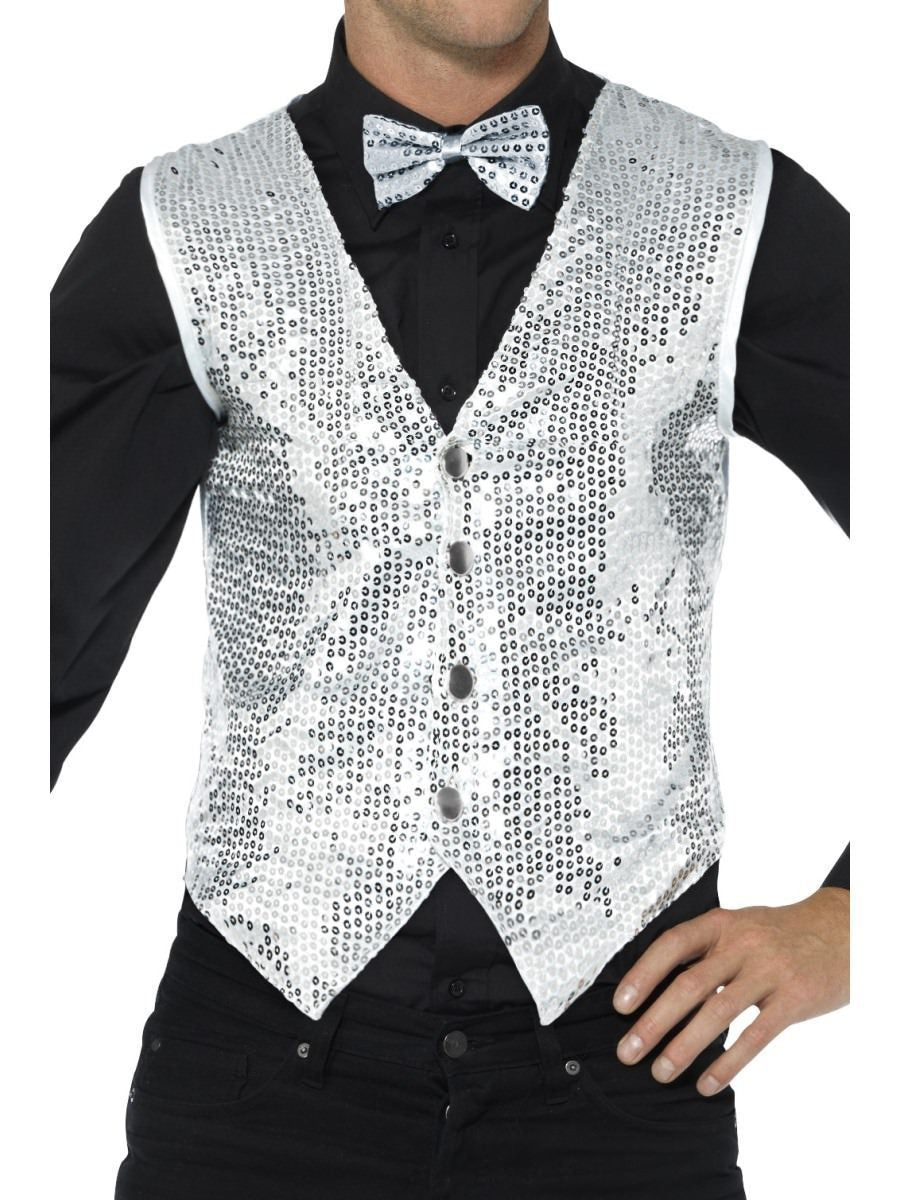 Silver Sequin Waistcoat Medium