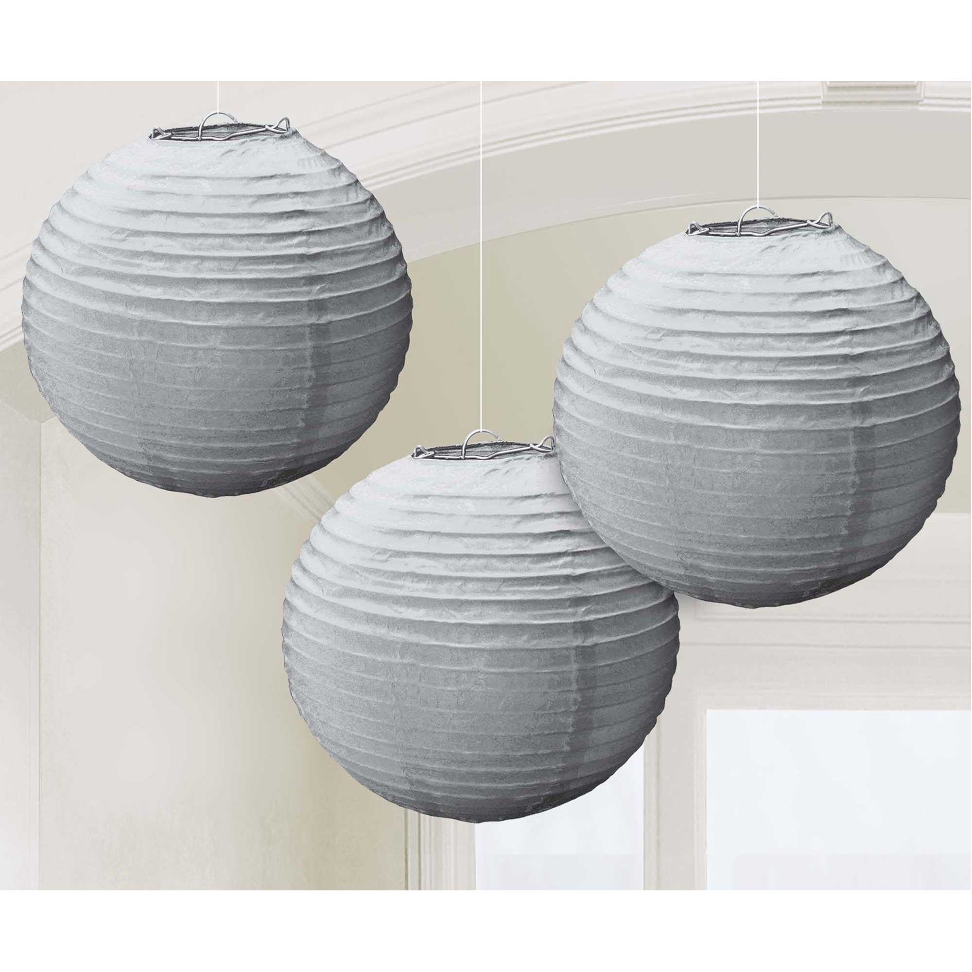 Round Paper Silver Lanterns 3 Pack