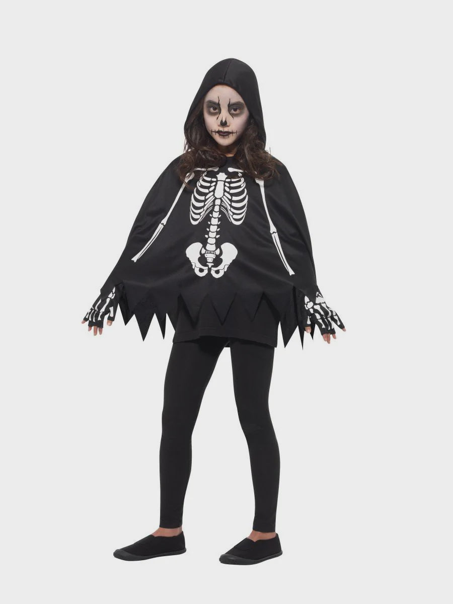 Skeleton Poncho & Gloves Kids Costume