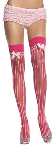 Spandex Sheer Stockings with Stripes and Satin Bow