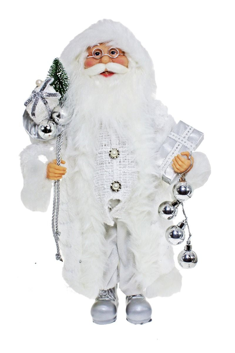 White Standing Santa with Gift Bag - 45cm